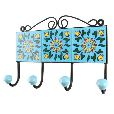 Green Leaf Ceramic Floral Tiles Hook 